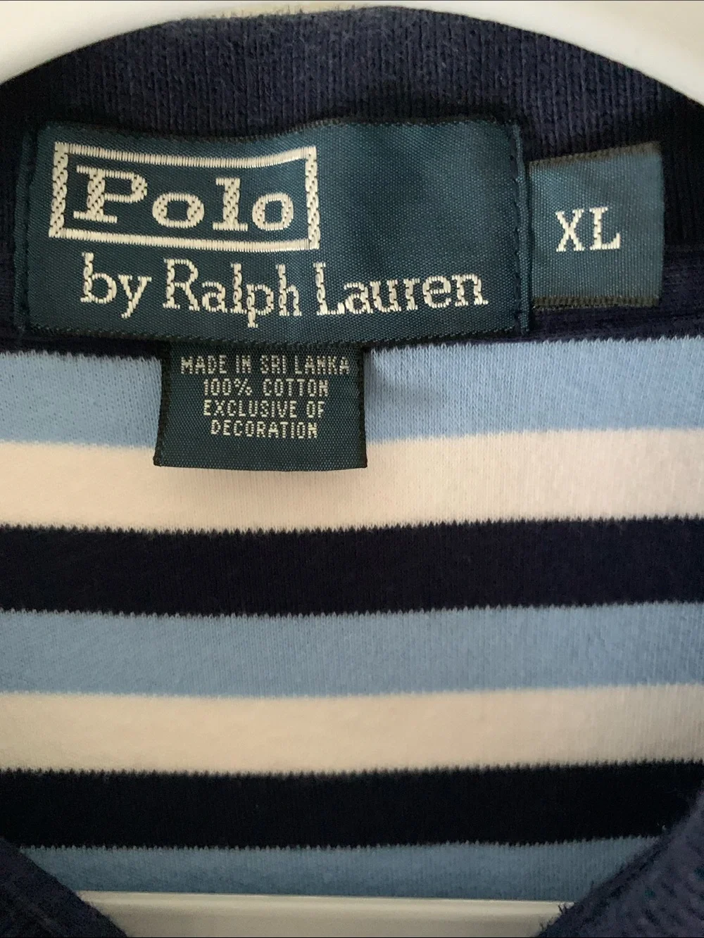 Polo Ralph Lauren Navy, Light Blue White Striped Soft Cotton Polo Shirt Size XL